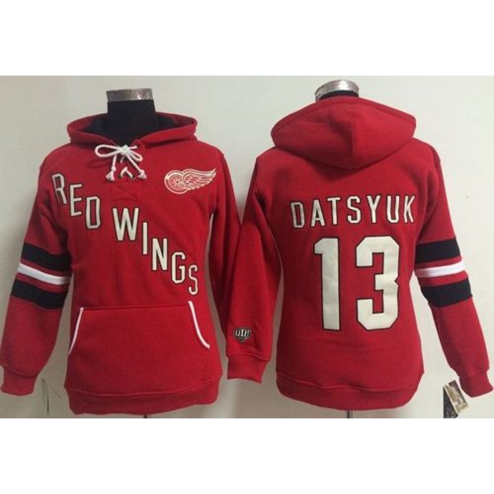 Detroit Red Wings #13 Pavel Datsyuk Red Women's Old Time Heidi NHL Hoodie