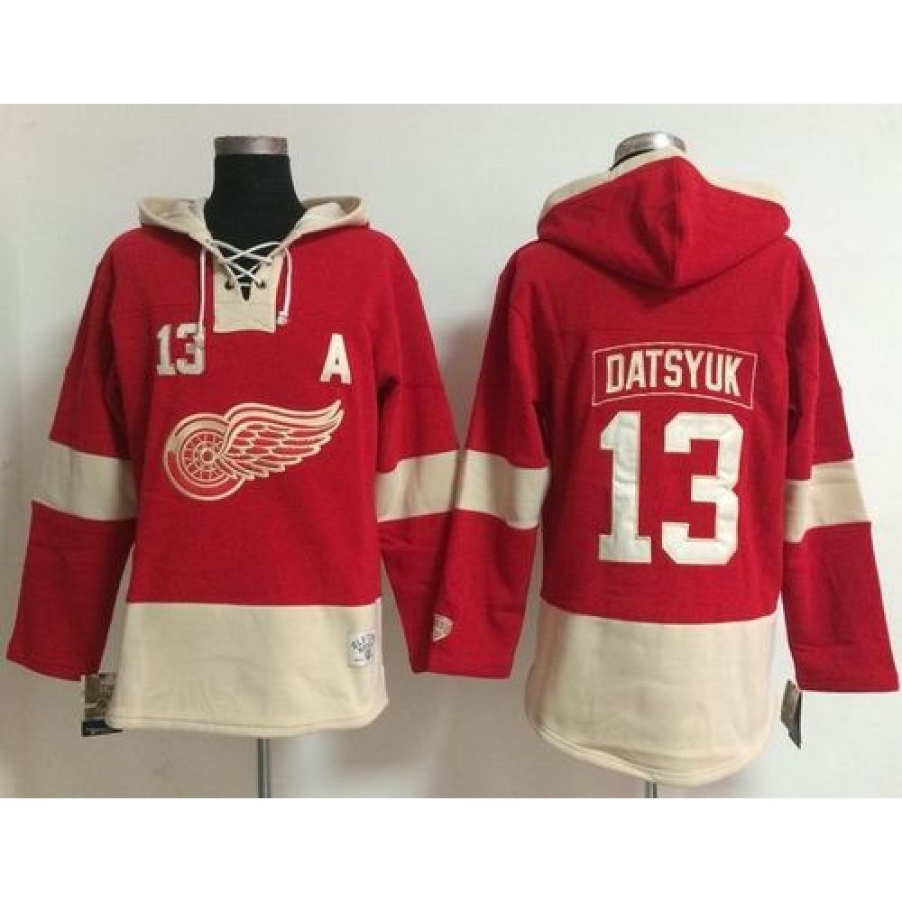 Detroit Red Wings #13 Pavel Datsyuk Red Women's Old Time Lacer NHL Hoodie