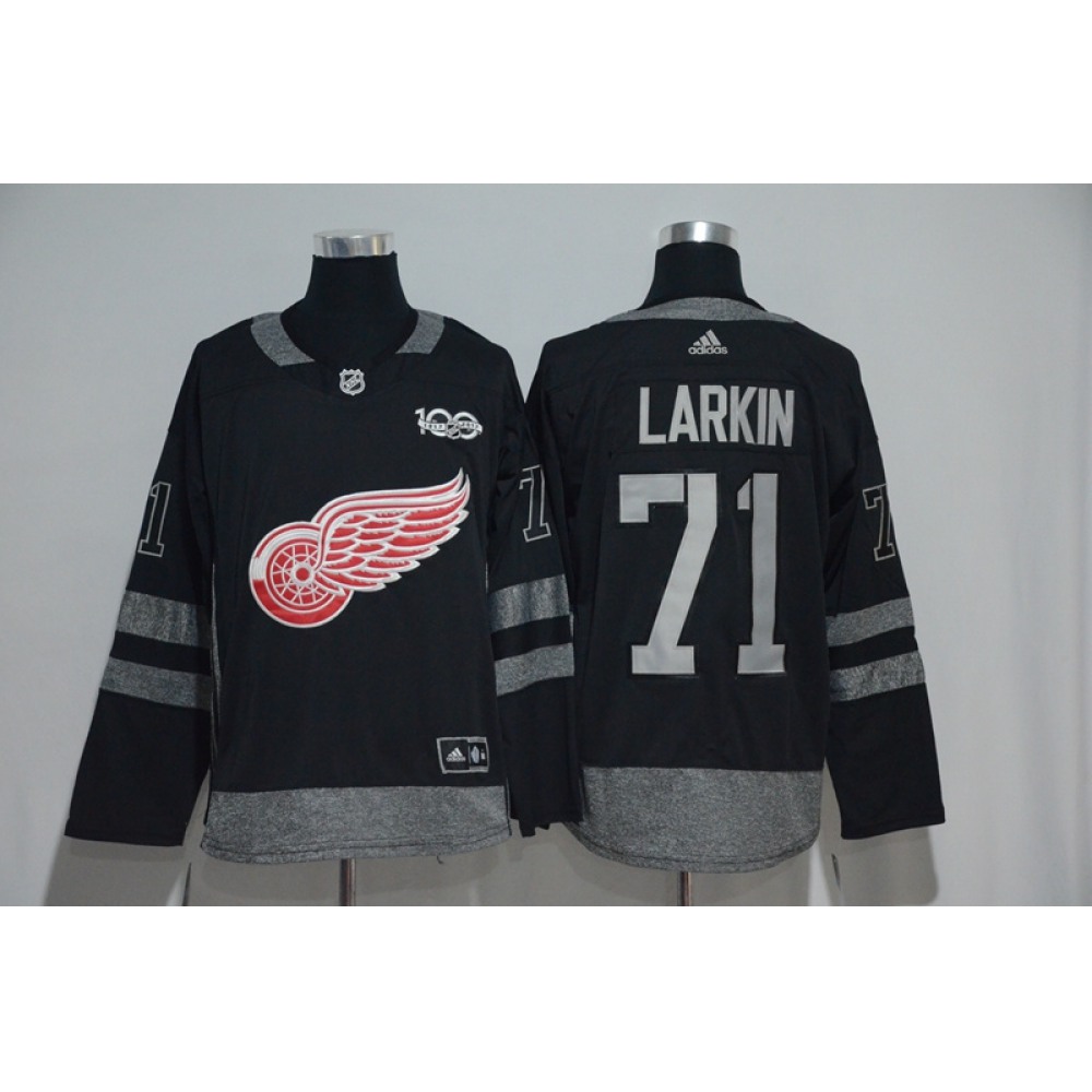 Detroit Red Wings #71 Dylan Larkin Black Men's 1917-2017 100th Anniversary  Stitched NHL Jersey
