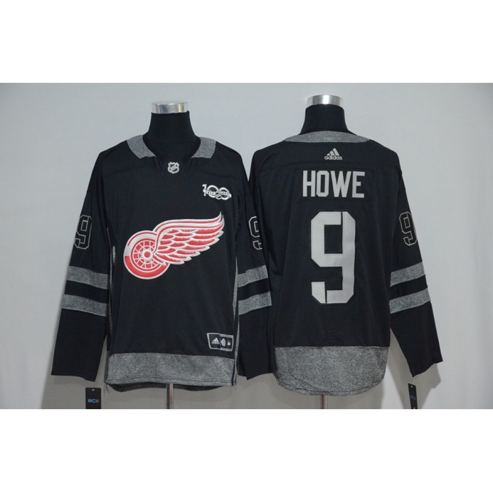 Detroit Red Wings #9 Gordie Howe Black Men's 1917-2017 100th Anniversary  Stitched NHL Jersey