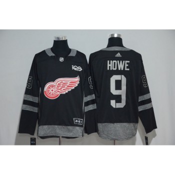 Detroit Red Wings #9 Gordie Howe Black Men's 1917-2017 100th Anniversary  Stitched NHL Jersey Detroit Red Wings #9 Gordie Howe Black Men's 1917-2017 100th Anniversary  Stitched NHL Jersey