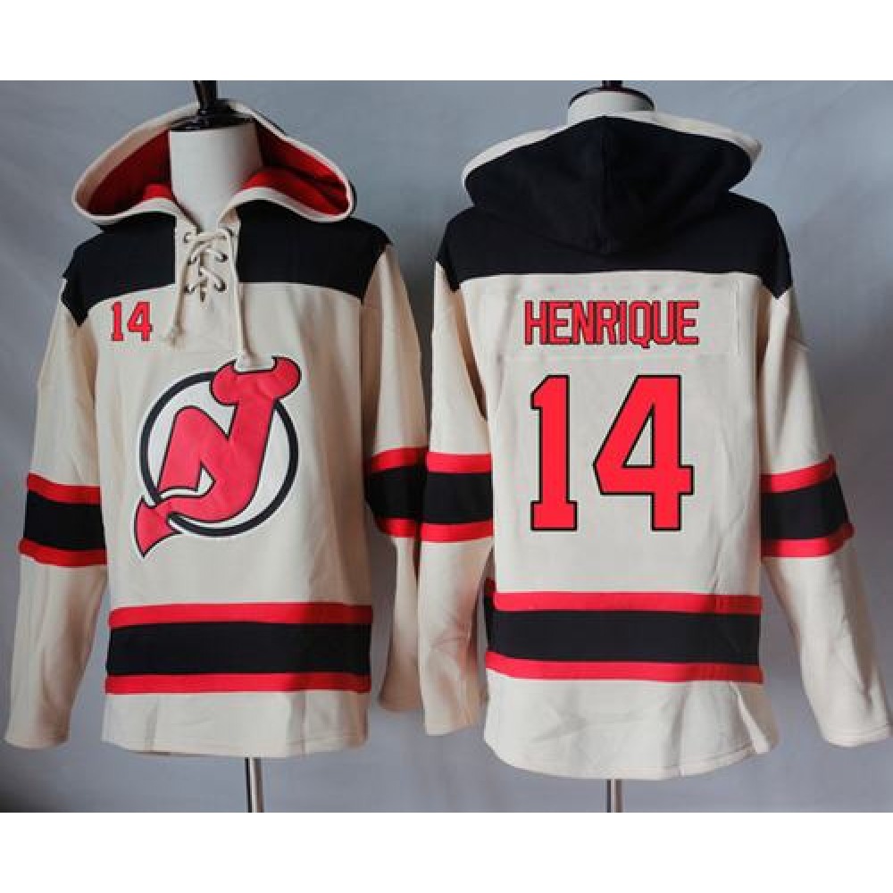Devils #14 Adam Henrique Cream Sawyer Hooded Sweatshirt Stitched NHL Jersey