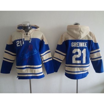 Dodgers #21 Zack Greinke Blue Sawyer Hooded Sweatshirt MLB Hoodie Dodgers #21 Zack Greinke Blue Sawyer Hooded Sweatshirt MLB Hoodie