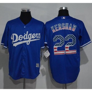 Dodgers #22 Clayton Kershaw Blue USA Flag Fashion Stitched MLB Jersey