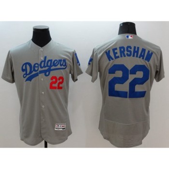 Dodgers #22 Clayton Kershaw Grey Flexbase Authentic Collection Stitched MLB Jersey Dodgers #22 Clayton Kershaw Grey Flexbase Authentic Collection Stitched MLB Jersey
