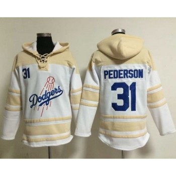 Dodgers #31 Joc Pederson White Sawyer Hooded Sweatshirt MLB Hoodie Dodgers #31 Joc Pederson White Sawyer Hooded Sweatshirt MLB Hoodie
