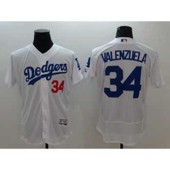 Dodgers #34 Fernando Valenzuela White Flexbase Authentic Collection Stitched MLB Jersey Dodgers #34 Fernando Valenzuela White Flexbase Authentic Collection Stitched MLB Jersey