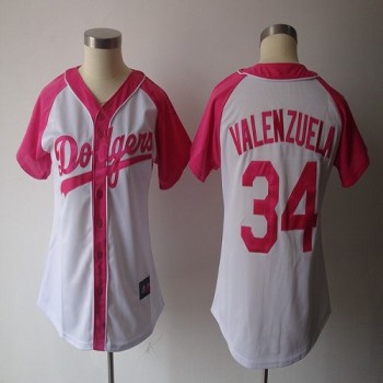 Dodgers #34 Fernando Valenzuela White/Pink Women's Splash Fashion Stitched MLB Jersey Dodgers #34 Fernando Valenzuela White/Pink Women's Splash Fashion Stitched MLB Jersey