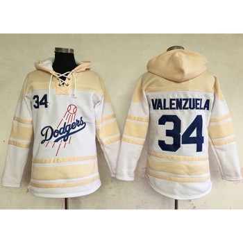 Dodgers #34 Fernando Valenzuela White Sawyer Hooded Sweatshirt MLB Hoodie Dodgers #34 Fernando Valenzuela White Sawyer Hooded Sweatshirt MLB Hoodie
