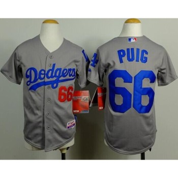 Dodgers #66 Yasiel Puig Grey Cool Base Stitched Youth MLB Jersey Dodgers #66 Yasiel Puig Grey Cool Base Stitched Youth MLB Jersey