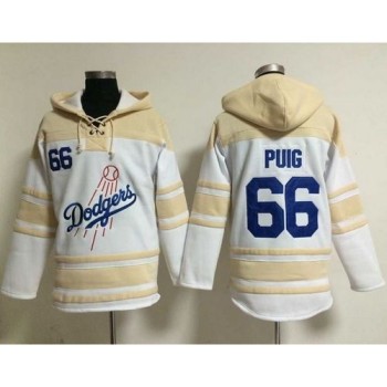 Dodgers #66 Yasiel Puig White Sawyer Hooded Sweatshirt MLB Hoodie Dodgers #66 Yasiel Puig White Sawyer Hooded Sweatshirt MLB Hoodie