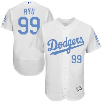 Dodgers #99 Hyun-Jin Ryu White Flexbase Authentic Collection 2016 Father's Day Stitched MLB Jersey Dodgers #99 Hyun-Jin Ryu White Flexbase Authentic Collection 2016 Father's Day Stitched MLB Jersey