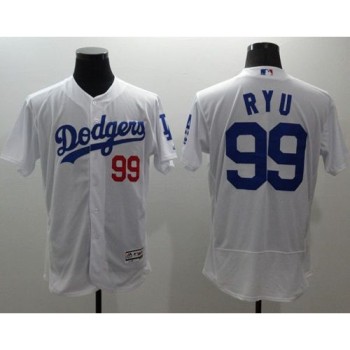 Dodgers #99 Hyun-Jin Ryu White Flexbase Authentic Collection Stitched MLB Jersey Dodgers #99 Hyun-Jin Ryu White Flexbase Authentic Collection Stitched MLB Jersey