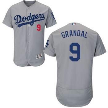 Dodgers #9 Yasmani Grandal Grey Flexbase Authentic Collection Stitched MLB Jersey Dodgers #9 Yasmani Grandal Grey Flexbase Authentic Collection Stitched MLB Jersey