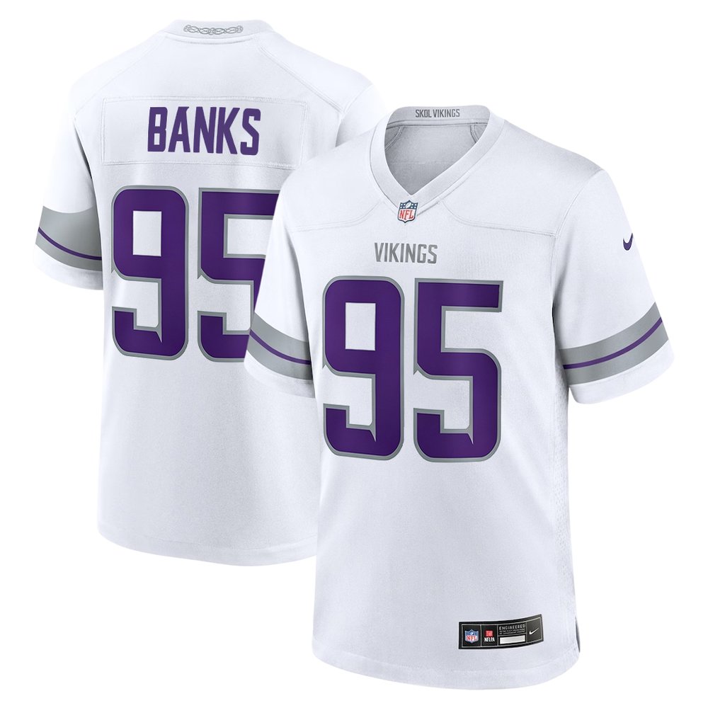 Youth Minnesota Vikings #95 Caleb Banks White 2026 NFL Draft Game Jersey