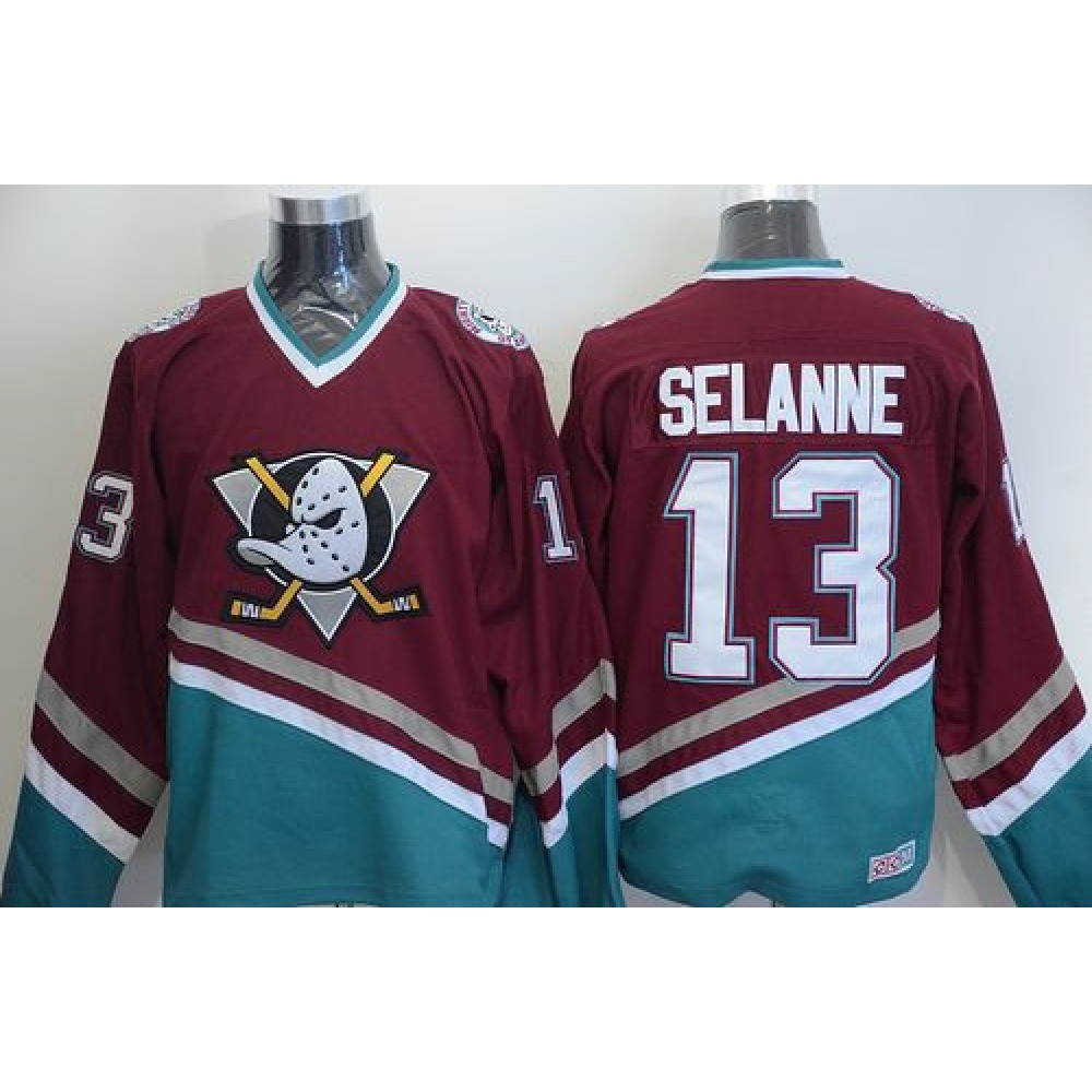 Ducks #13 Teemu Selanne Red CCM Throwback Stitched NHL Jersey