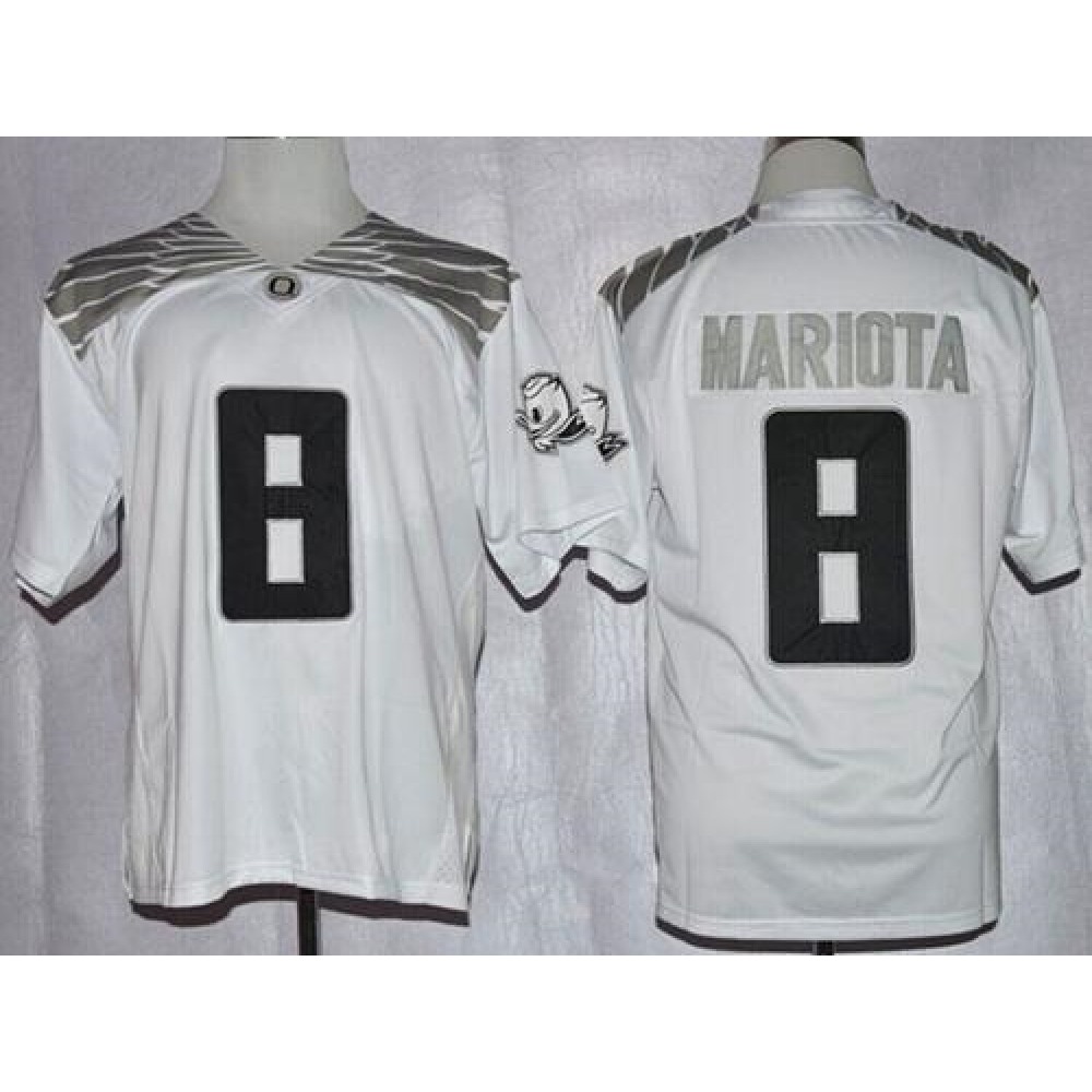 Ducks #8 Marcus Mariota White Diamond Quest Stitched NCAA Jersey