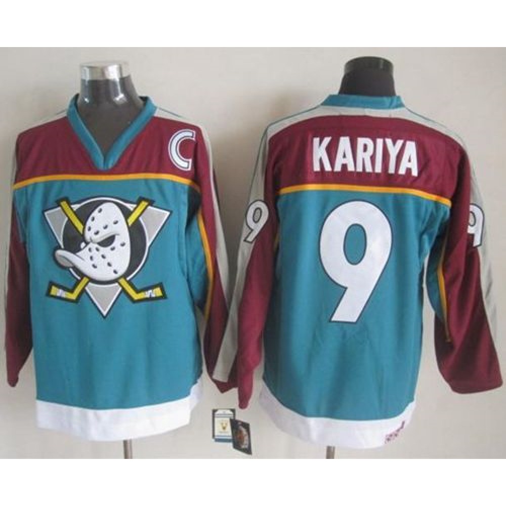 Ducks #9 Paul Kariya Red/Turquoise CCM Throwback Stitched NHL Jersey