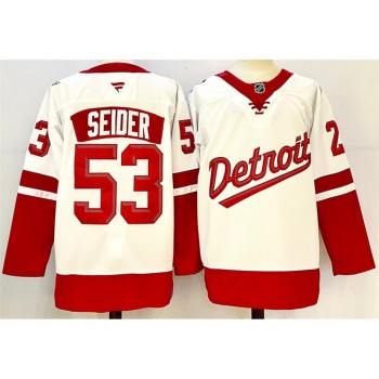 Men's Detroit Red Wings #53 Moritz Seider White/Red 2024-25 Stitched Premium Jersey Men's Detroit Red Wings #53 Moritz Seider White/Red 2024-25 Stitched Premium Jersey