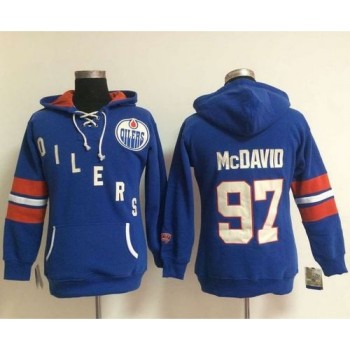Edmonton Oilers #97 Connor McDavid Light Blue Women's Old Time Heidi NHL Hoodie Edmonton Oilers #97 Connor McDavid Light Blue Women's Old Time Heidi NHL Hoodie