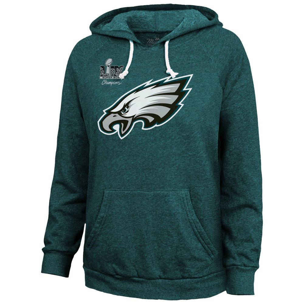 Women's Philadelphia Eagles #26 Saquon Barkley Threads Midnight Green Super Bowl LIX Champions Name & Number Tri-Blend Pullover Hoodie Women's Philadelphia Eagles #26 Saquon Barkley Threads Midnight Green Super Bowl LIX Champions Name & Number Tri-Blend Pullover Hoodie