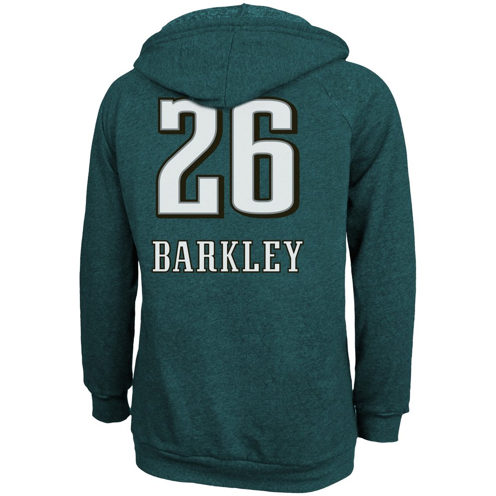 Women's Philadelphia Eagles #26 Saquon Barkley Threads Midnight Green Super Bowl LIX Champions Name & Number Tri-Blend Pullover Hoodie Women's Philadelphia Eagles #26 Saquon Barkley Threads Midnight Green Super Bowl LIX Champions Name & Number Tri-Blend Pullover Hoodie