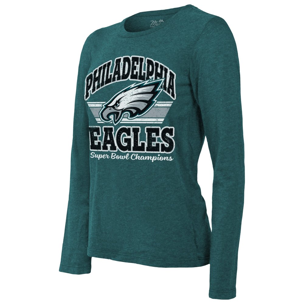 Women's Philadelphia Eagles  Threads Midnight Green Super Bowl LIX Champions Coffin Corner Boyfriend Long Sleeve Tri-Blend T-Shirt Women's Philadelphia Eagles  Threads Midnight Green Super Bowl LIX Champions Coffin Corner Boyfriend Long Sleeve Tri-Blend T-Shirt