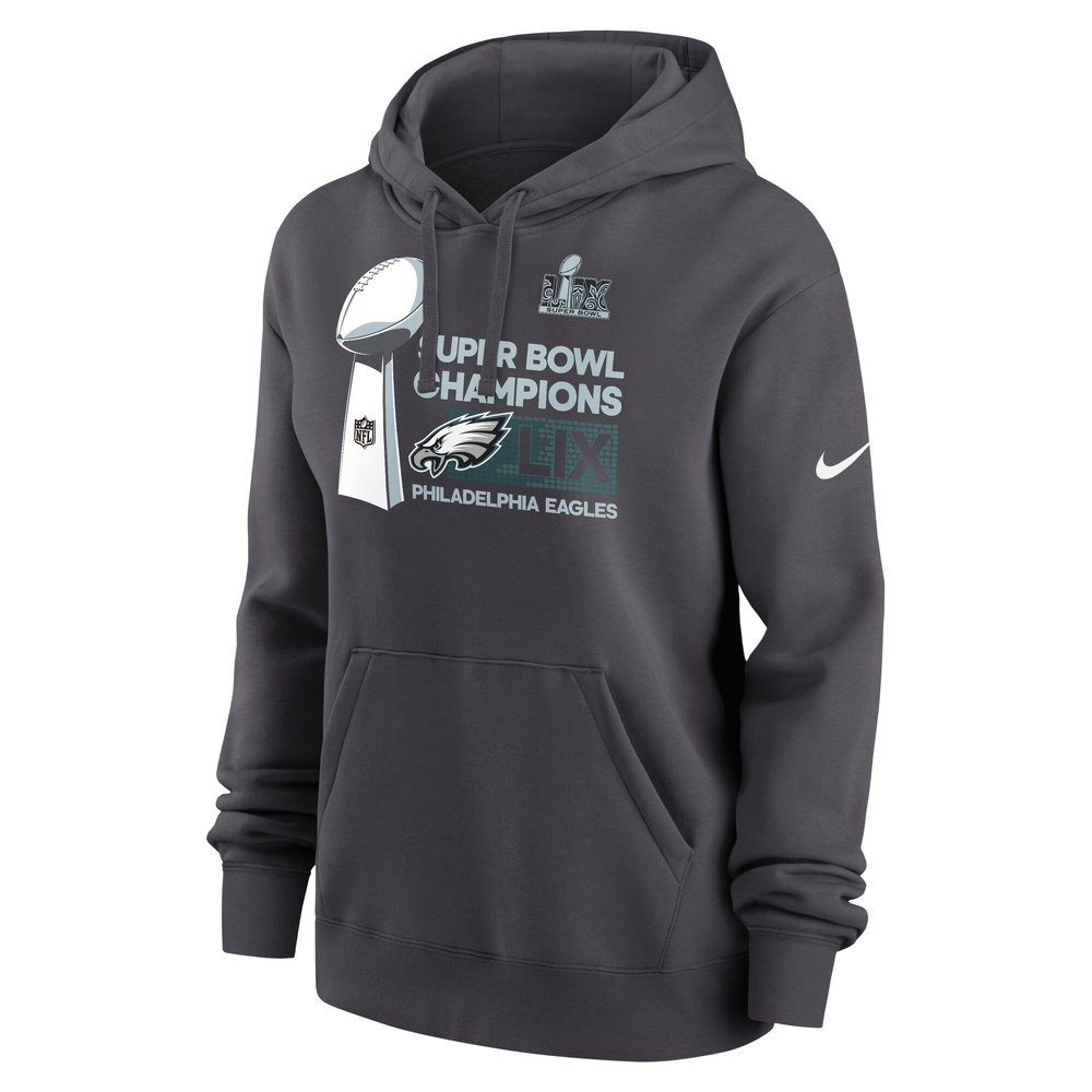 Women's Philadelphia Eagles  Anthracite Super Bowl LIX Champions Locker Room Trophy Collection Club Fleece Pullover Hoodie Women's Philadelphia Eagles  Anthracite Super Bowl LIX Champions Locker Room Trophy Collection Club Fleece Pullover Hoodie