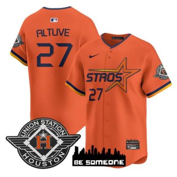 Men's Houston Astros #27 Jose Altuve Orange 2025 City Connect Limited Stitched Baseball Jersey Men's Houston Astros #27 Jose Altuve Orange 2025 City Connect Limited Stitched Baseball Jersey