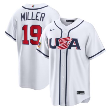Men's USA Baseball #19 Mason Miller White 2026 World Baseball Classic Home Stadium Jersey