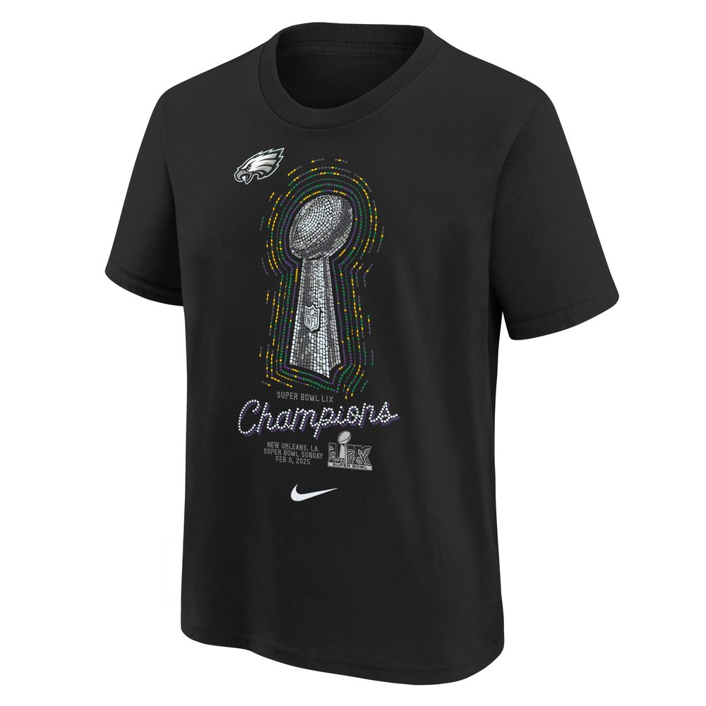 Youth Philadelphia Eagles  Black Super Bowl LIX Champions Lombardi Trophy T-Shirt Youth Philadelphia Eagles  Black Super Bowl LIX Champions Lombardi Trophy T-Shirt
