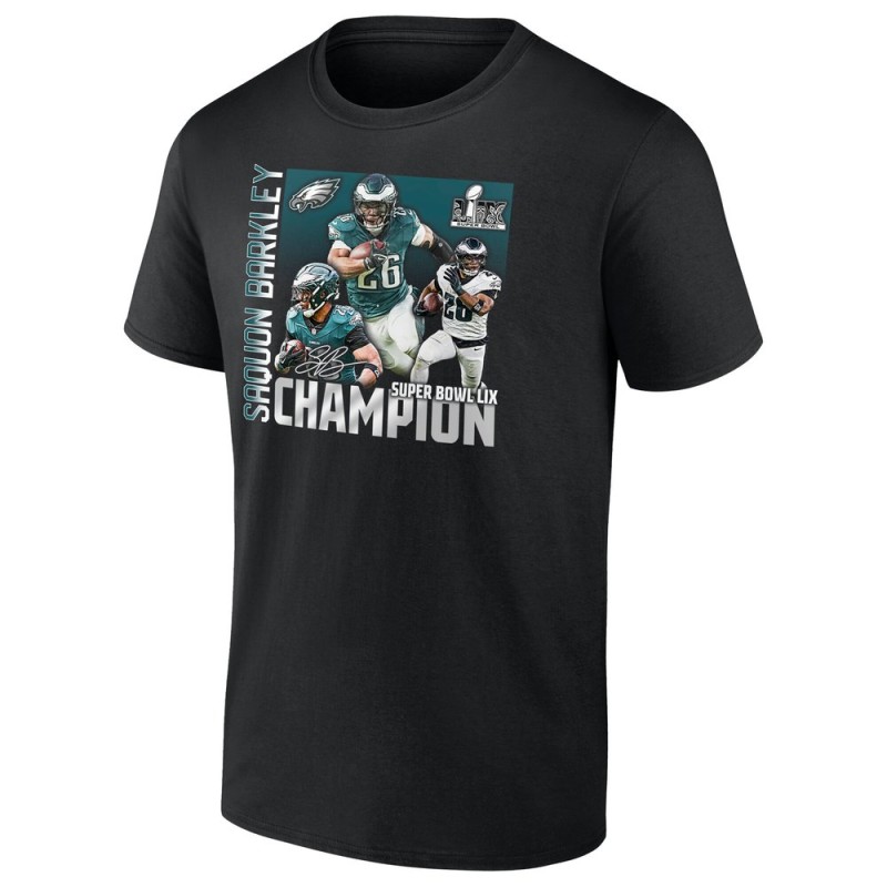 Men's Philadelphia Eagles #26 Saquon Barkley Black Super Bowl LIX Champions T-Shirt Men's Philadelphia Eagles #26 Saquon Barkley Black Super Bowl LIX Champions T-Shirt