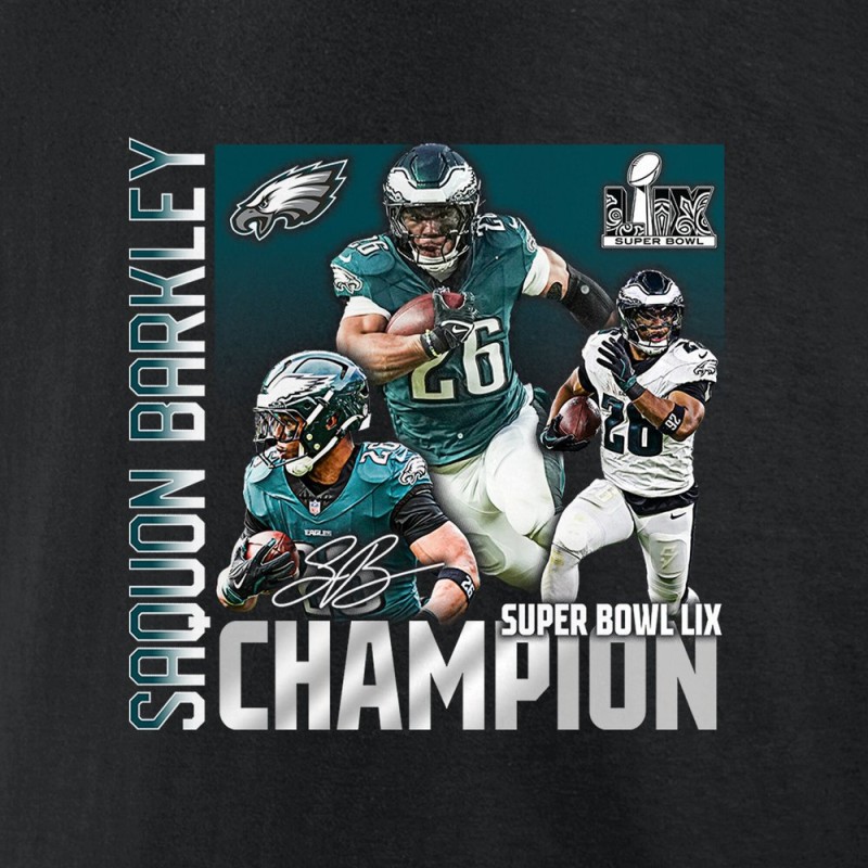 Men's Philadelphia Eagles #26 Saquon Barkley Black Super Bowl LIX Champions T-Shirt Men's Philadelphia Eagles #26 Saquon Barkley Black Super Bowl LIX Champions T-Shirt