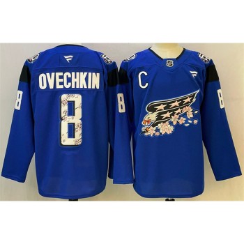 Men's Washington Capitals #8 Alex Ovechkin Blue Cherry Blossom With C Patch Stitched Hockey Premium Jersey Men's Washington Capitals #8 Alex Ovechkin Blue Cherry Blossom With C Patch Stitched Hockey Premium Jersey