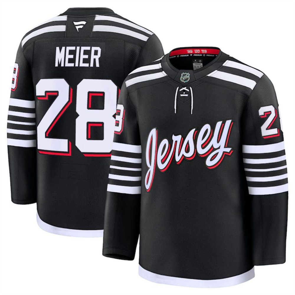 Men's New Jersey Devils #28 Timo Meier Black 2024-25 Alternate Stitched Hockey Premium Jersey Men's New Jersey Devils #28 Timo Meier Black 2024-25 Alternate Stitched Hockey Premium Jersey