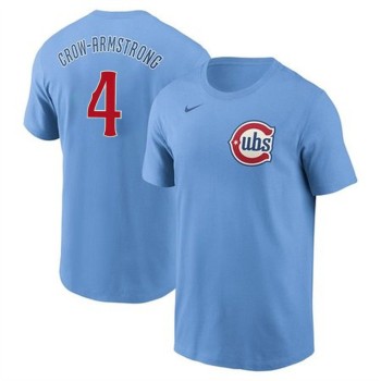 Men's Chicago Cubs #4 Pete Crow-Armstrong Baby Blue Fuse Name & Number T-Shirt Men's Chicago Cubs #4 Pete Crow-Armstrong Baby Blue Fuse Name & Number T-Shirt