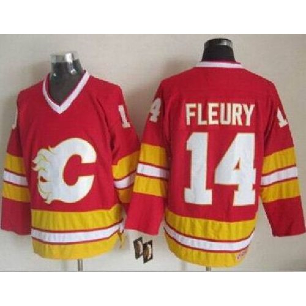 Flames #14 Theoren Fleury Red CCM Throwback Stitched NHL Jersey