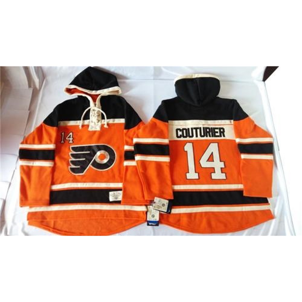 Flyers #14 Sean Couturier Orange Sawyer Hooded Sweatshirt Stitched NHL Jersey