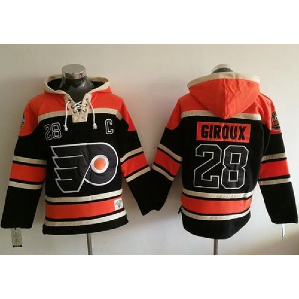 Flyers #28 Claude Giroux Black Sawyer Hooded Sweatshirt Stitched NHL Jersey