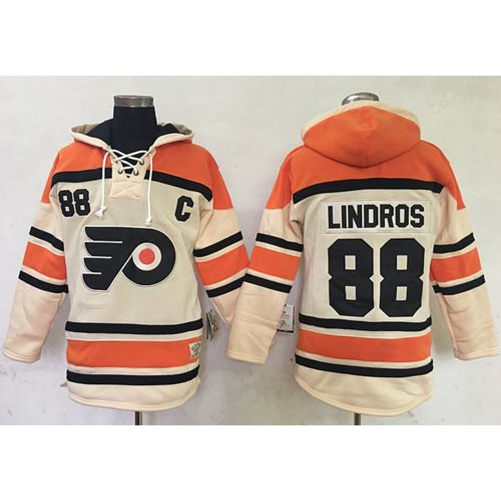 Flyers #88 Eric Lindros Cream Sawyer Hooded Sweatshirt Stitched NHL Jersey
