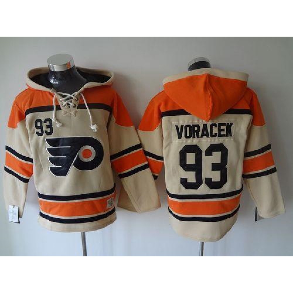 Flyers #93 Jakub Voracek Cream Sawyer Hooded Sweatshirt Stitched NHL Jersey