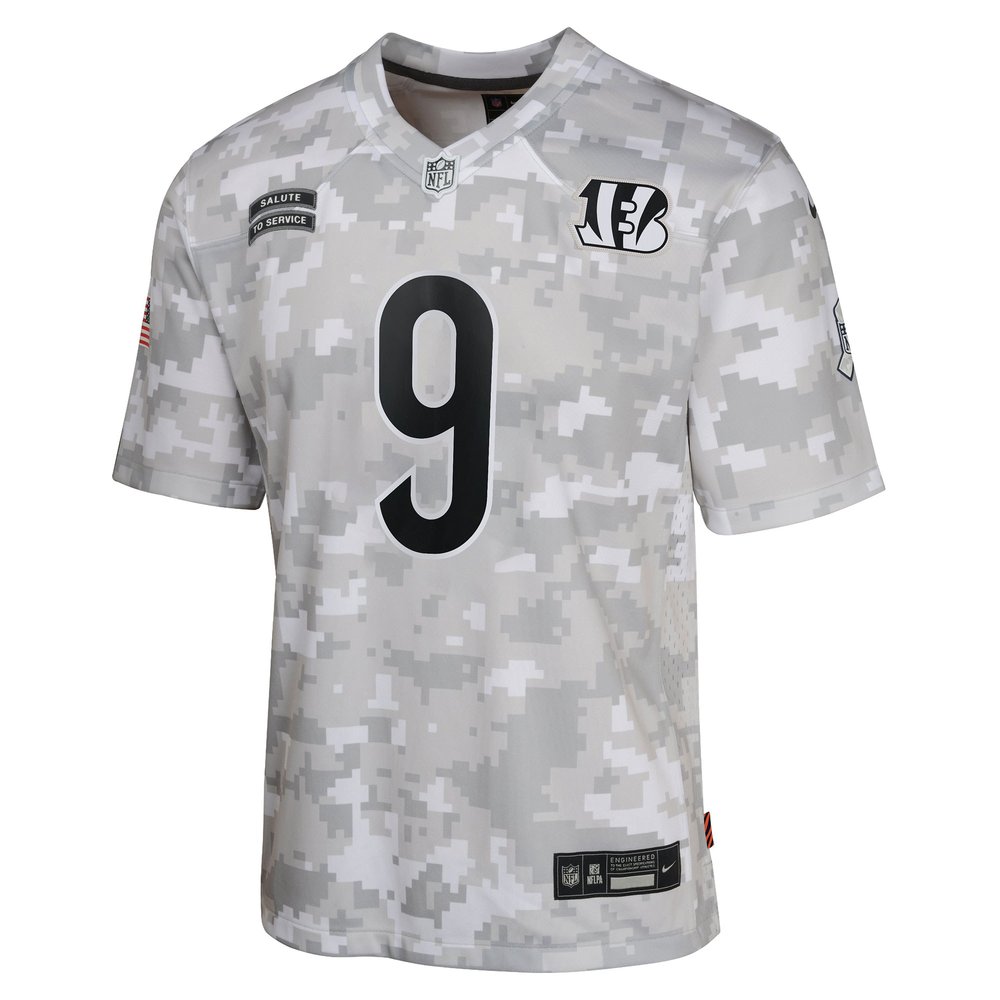 Youth Cincinnati Bengals Joe Burrow Arctic Camo 2024 Salute to Service Game Jersey Youth Cincinnati Bengals Joe Burrow Arctic Camo 2024 Salute to Service Game Jersey