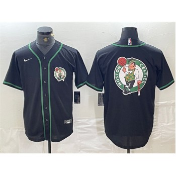 Men's Boston Celtics Black Team Big Logo With Patch Stitched Baseball Jersey Men's Boston Celtics Black Team Big Logo With Patch Stitched Baseball Jersey