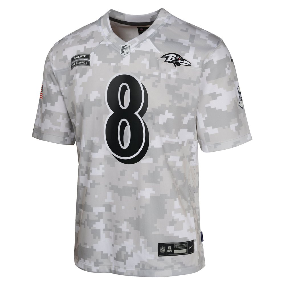 Youth Baltimore Ravens Lamar Jackson Arctic Camo 2024 Salute to Service Game Jersey Youth Baltimore Ravens Lamar Jackson Arctic Camo 2024 Salute to Service Game Jersey