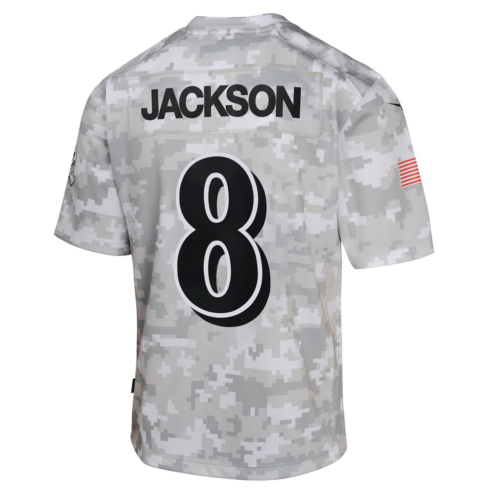 Youth Baltimore Ravens Lamar Jackson Arctic Camo 2024 Salute to Service Game Jersey Youth Baltimore Ravens Lamar Jackson Arctic Camo 2024 Salute to Service Game Jersey