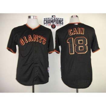 Giants #18 Matt Cain Black W/2014 World Series Champions Patch Stitched MLB Jersey Giants #18 Matt Cain Black W/2014 World Series Champions Patch Stitched MLB Jersey