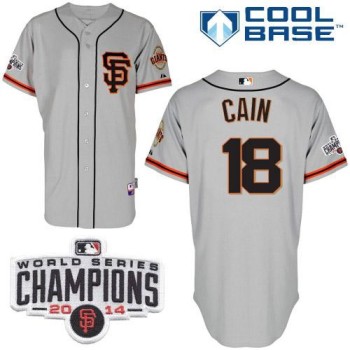 Giants #18 Matt Cain Grey Cool Base Road 2 W/2014 World Series Champions Patch Stitched MLB Jersey Giants #18 Matt Cain Grey Cool Base Road 2 W/2014 World Series Champions Patch Stitched MLB Jersey