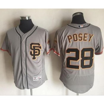 Giants #28 Buster Posey Grey Flexbase Authentic Collection Road 2 Stitched MLB Jersey Giants #28 Buster Posey Grey Flexbase Authentic Collection Road 2 Stitched MLB Jersey