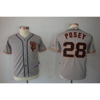 Giants #28 Buster Posey Grey Road 2 Cool Base Stitched Youth MLB Jersey Giants #28 Buster Posey Grey Road 2 Cool Base Stitched Youth MLB Jersey