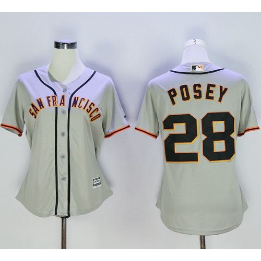 Giants #28 Buster Posey Grey Women's Road Stitched MLB Jersey